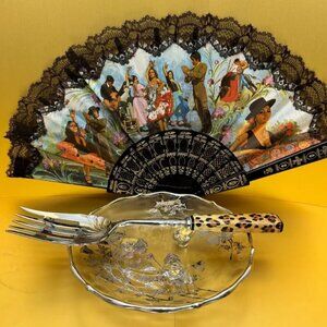 Bundle of 3 Mixed Draw Random Vintage Plate, Latin Dance Hand Fan, Fork Leo…